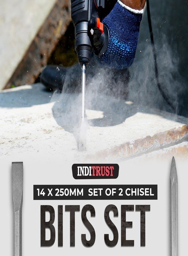 Inditrust Hammer Drilling Set of 2 Chisel Bits Set 14 x 250MM Flat & Pointed | 14mm Demolition Rotary Hammer Bits (14 x 250 mm) - Image 2
